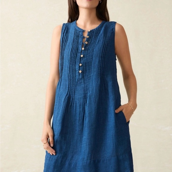Faherty Isha Linen Shirt Dress XS Indigo Lagenlook Beachy Minimalist Boho Dress - Picture 5 of 15